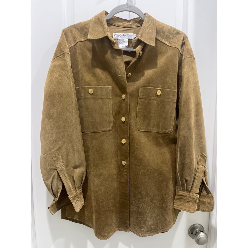 JH Collectibles Vintage Leather Suede Button Down Top Jacket w/ Gold Buttons 4